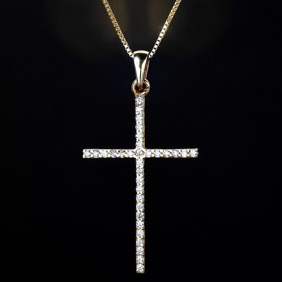 Real 10K Gold Cross Pendant Necklace with 18" Gold Box Chain Stamped 10K - Picture 7 of 7